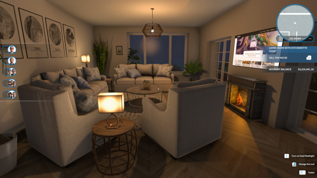 Living room in the evening from House Flipper