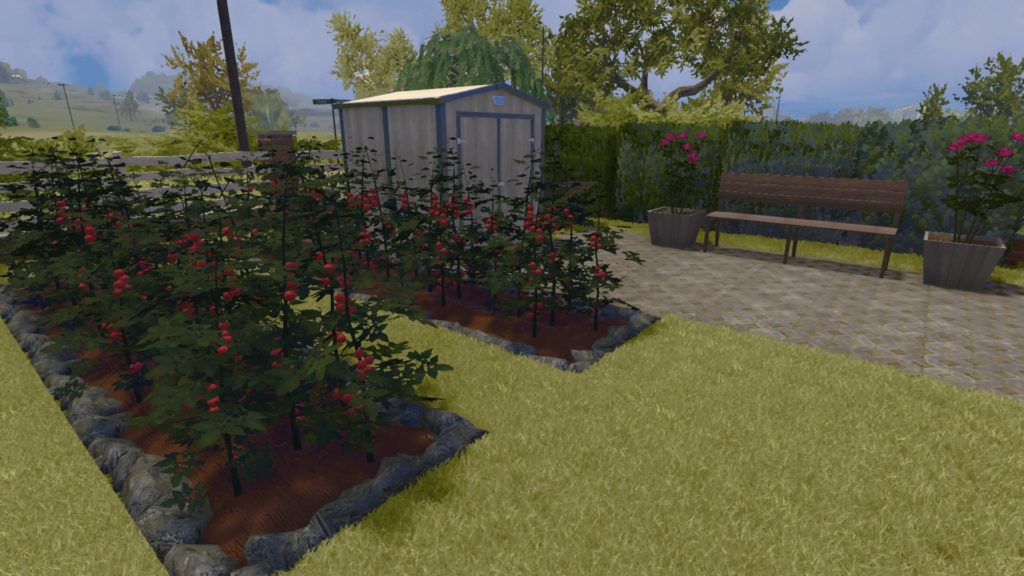 Tomato plants in garden plot from House Flipper Garden DLC